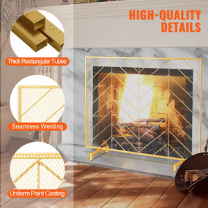 Fireplace Screen | 980x758mm Gold Iron Spark Guard | 1-Panel