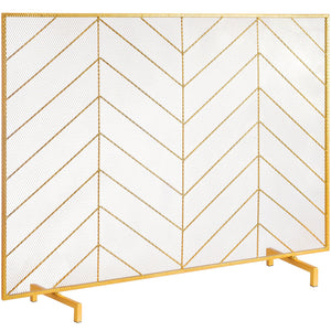 Fireplace Screen | 980x758mm Gold Iron Spark Guard | 1-Panel