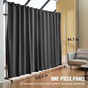 Portable Room Divider 8x10ft | Curtain Screen with Wheels | Black