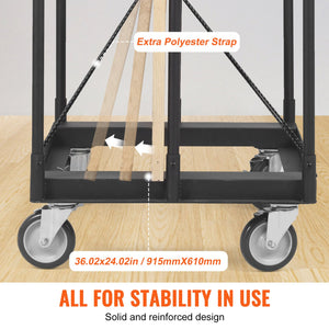 Drywall Cart 1500lbs Capacity | 36.02"x24.02" Deck | Heavy Duty Panel Dolly with 5" Swivel Wheels | For Sheetrock, Lumber & Panel Transport