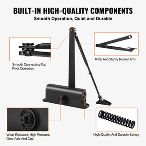 Door Closer | Automatic Hydraulic Size Adjustable | Heavy Duty Cast Aluminum | Black