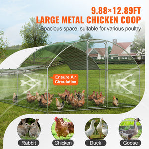 Large Metal Chicken Coop 9.8x12.9x6.5ft | Walk-In Poultry Run with Cover