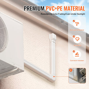 Mini Split Line Set Cover 76.2mm W x 2270mm L | PVC Decorative AC Pipe Cover Kit with 2 Straight Ducts & Full Components | Paintable | White