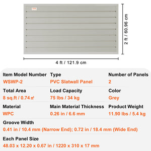 Slatwall Panels 121.9x30.48cm Gray | Set of 2 Heavy Duty Garage & Retail Display Panels