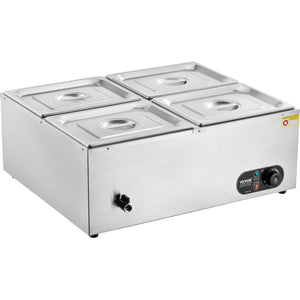 Food Warmer Buffet Station | 4x12Qt Pan Bain Marie Countertop