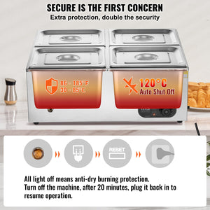 Food Warmer Buffet Station | 4x12Qt Pan Bain Marie Countertop
