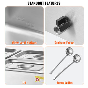 Food Warmer Buffet Station | 4x12Qt Pan Bain Marie Countertop