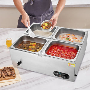 Food Warmer Buffet Station | 4x12Qt Pan Bain Marie Countertop