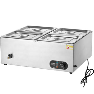 Food Warmer Buffet Station | 4x12Qt Pan Bain Marie Countertop