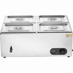 Food Warmer Buffet Station | 4x12Qt Pan Bain Marie Countertop