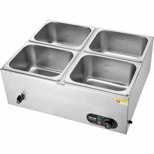 Food Warmer Buffet Station | 4x12Qt Pan Bain Marie Countertop