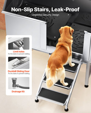 Dog Grooming Bath Tub | 127cm Stainless Steel with Stairs & Filter