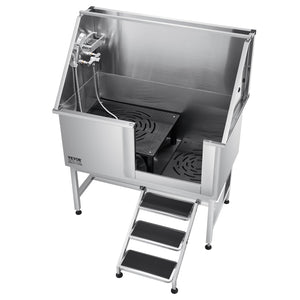 Dog Grooming Bath Tub | 127cm Stainless Steel with Stairs & Filter