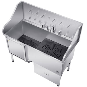 Dog Grooming Tub | 155cm Stainless Steel with Ramp & Filter | Left Entry