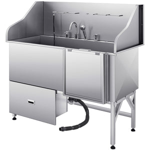Dog Grooming Bath Tub | 155cm Stainless Steel with Ramp & Filter