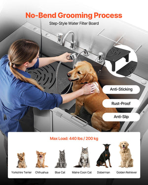 Dog Grooming Bath Tub | 155cm Stainless Steel with Ramp & Filter