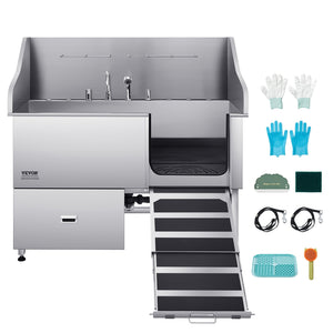 Dog Grooming Bath Tub | 155cm Stainless Steel with Ramp & Filter