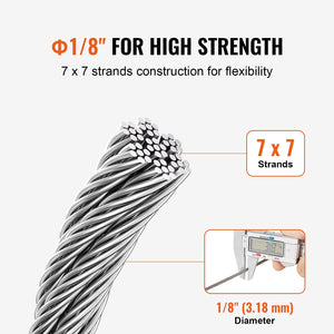 Stainless Steel Cable | T316 3.18mm 7x7 Wire Rope | 182.3m for Railing & Rigging