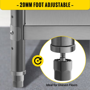 Stainless Steel Prep Table 1520x450x855mm | Commercial Kitchen Work Table with 2 Adjustable Undershelves | Heavy Duty BBQ Prep Table for Garage, Home, Warehouse | Silver