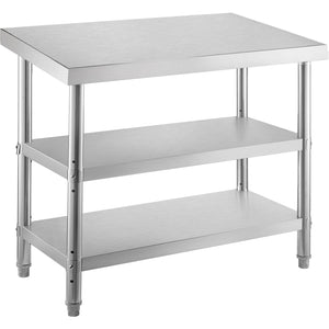 Stainless Steel Prep Table 1520x450x855mm | Commercial Kitchen Work Table with 2 Adjustable Undershelves | Heavy Duty BBQ Prep Table for Garage, Home, Warehouse | Silver