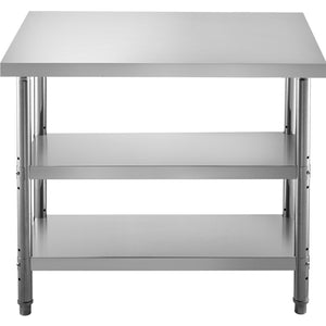 Stainless Steel Prep Table 1520x450x855mm | Commercial Kitchen Work Table with 2 Adjustable Undershelves | Heavy Duty BBQ Prep Table for Garage, Home, Warehouse | Silver