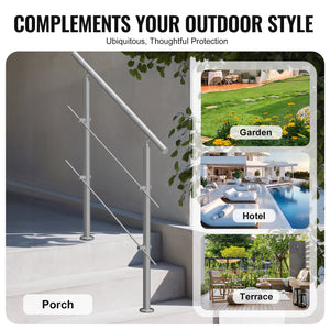 Outdoor Handrail 39.4" | 2 Crossbar Stair Railing for Porch & Deck Steps