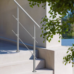 Outdoor Handrail 39.4" | 2 Crossbar Stair Railing for Porch & Deck Steps