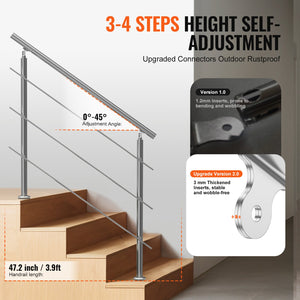 Handrails for Outdoor Steps 47.2" | 3 Crossbars | Porch & Deck Stair Railing