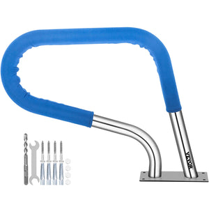 Pool Rail 32x23cm | 304 Stainless Steel Swimming Pool Handrail | 250lbs Capacity | Silver with Blue Grip Cover & Install Kit