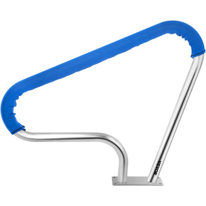 Pool Rail 39x32cm | 304 Stainless Steel Swimming Pool Handrail | 250lbs Capacity | Silver with Blue Grip Cover & Install Kit
