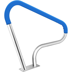 Pool Rail 39x32cm | 304 Stainless Steel Swimming Pool Handrail | 250lbs Capacity | Silver with Blue Grip Cover & Install Kit