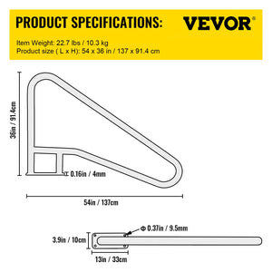 Pool Rail 54x36cm | 304 Stainless Steel Swimming Pool Handrail | 250lbs Capacity | Silver with Blue Grip Cover & Install Kit