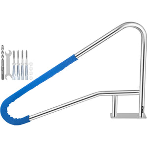 Pool Rail 55x32cm | 304 Stainless Steel Pool Handrail | 250lbs Capacity | Silver with Blue Grip Cover & Install Kit