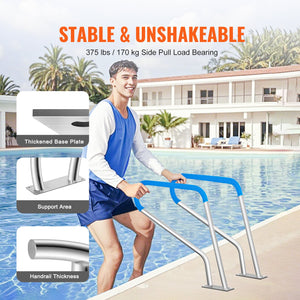 Pool Handrail | 39x32" Stainless Steel Spa Rail with Base Plate