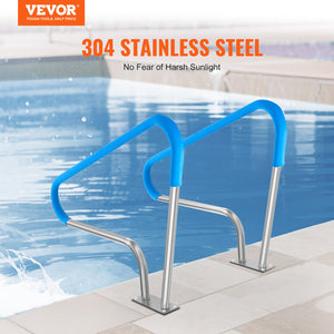 Pool Handrail 2-Pack | 48x36" Stainless Steel Spa Rails with Base Plate