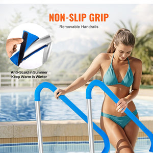 Pool Handrail 2-Pack | 48x36" Stainless Steel Spa Rails with Base Plate