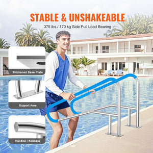 Pool Handrail | 55x32" Stainless Steel Spa Rail with Base Plate