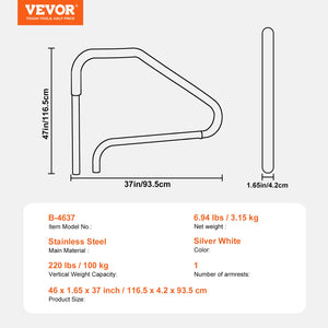 Pool Handrail | 46x37" Stainless Steel Spa Rail | Pre-Built for Indoor/Outdoor