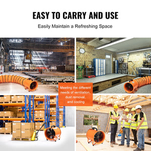 Portable Ventilator 12 Inch | 367W Cylinder Exhaust Fan with 10m Duct Hose | 2574CFM Industrial Blower for Dust & Smoke Removal