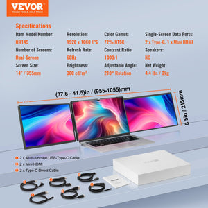 Laptop Screen Extender 14" | 1080P Portable Monitor for 13"-17" Laptops