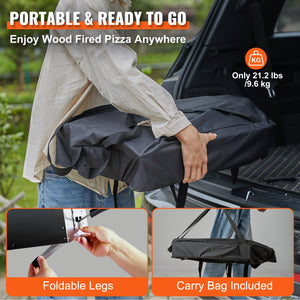 Outdoor Pizza Oven 12 Inch | Wood Pellet & Charcoal Fired Pizza Maker | Portable Stainless Steel Grill with Stone, Cover, Shovel & Wood Burner | Backyard & Camping