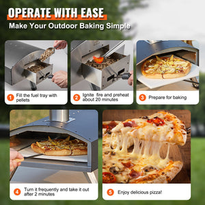 Outdoor Pizza Oven 12 Inch | Wood Pellet & Charcoal Fired Pizza Maker | Portable Stainless Steel Grill with Stone, Cover, Shovel & Wood Burner | Backyard & Camping