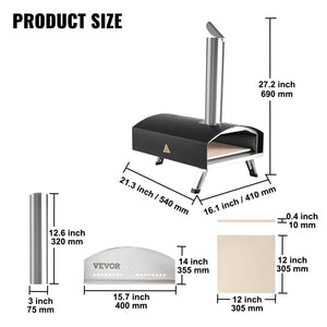Outdoor Pizza Oven 12 Inch | Wood Pellet & Charcoal Fired Pizza Maker | Portable Stainless Steel Grill with Stone, Cover, Shovel & Wood Burner | Backyard & Camping
