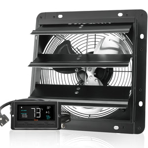 Shutter Exhaust Fan | 254mm EC-Motor Wall Vent Fan with Temp & Humidity Controller | 843 CFM Variable Speed for Greenhouse & Garage