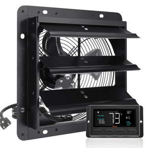 Shutter Exhaust Fan | 254mm EC-Motor Wall Vent Fan with Temp & Humidity Controller | 843 CFM Variable Speed for Greenhouse & Garage