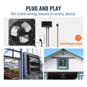 Shutter Exhaust Fan 12 Inch 305mm | Temperature & Humidity Controller | EC-Motor 904 CFM | Variable Speed Wall Mount Fan for Greenhouses, Garages & Sheds