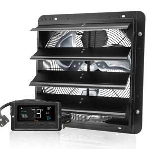 Shutter Exhaust Fan 16 Inch 406mm | Temperature & Humidity Controller | EC-Motor 1747 CFM | Variable Speed Wall Mount Fan | For Greenhouses, Garages & Sheds