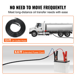Fuel Transfer Pump 12V DC | 10 GPM with 8m Lift | Portable Diesel Extractor Kit with Auto Nozzle & Hoses