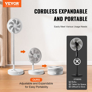 Foldable Oscillating Fan 12 Inch | 7200mAh Rechargeable Desk & Floor Fan | 4 Speeds | Remote Control & Quiet Operation