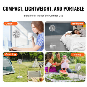 Foldable Oscillating Fan 12 Inch | 7200mAh Rechargeable Desk & Floor Fan | 4 Speeds | Remote Control & Quiet Operation